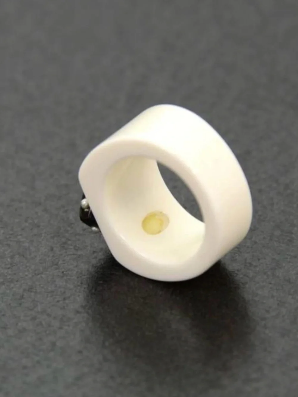 CHANEL Vintage Black Resin Ring with Ivory Heart Camellia Accent